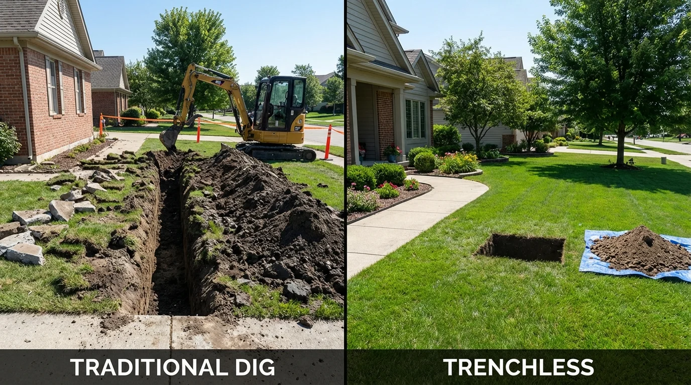 Trenchless sewer repair with minimal yard damage versus traditional excavation in Canton, GA